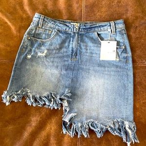 Mini Distressed Denim Skirt